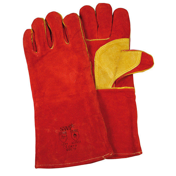 SWP Size 10 Red Split Leather Kevlar Stitched MIG Gauntlet
