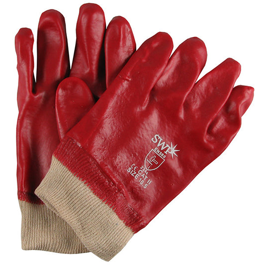 SWP Size 10 Red Knitted Wrist PVC Gloves