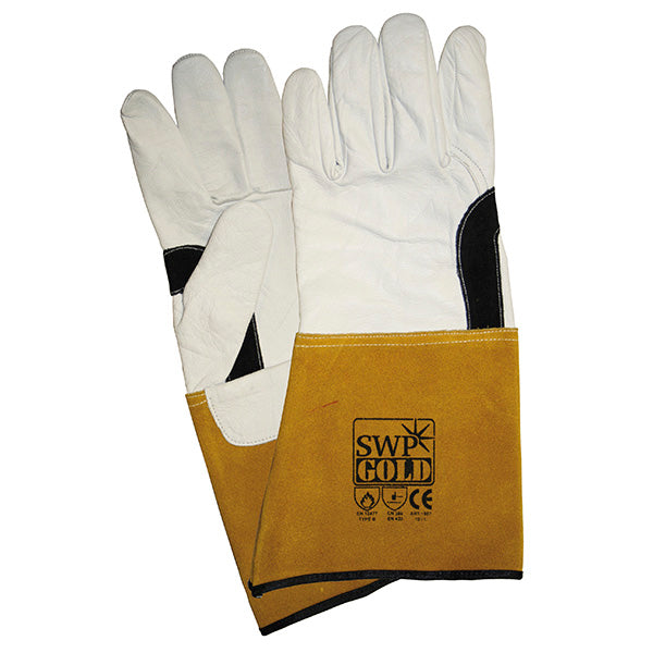 SWP Gold Size 10 Premium Goatskin Leather Split Cuff TIG Gauntlet