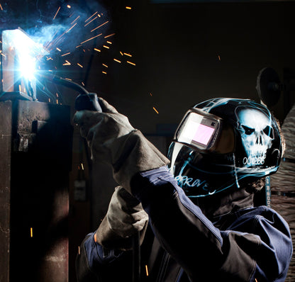 A model welding 3M™ Speedglas™ Welding Helmets 100 Series, Xterminator, with Welding Filter 100v